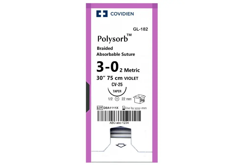 Материал хирургический шовный рассасывающийся Polysorb, 3-0 (1х75)см Игла 22мм 1/2 кол. фиол. плет.лм9-1 покр.слКа рассасыв.21/70