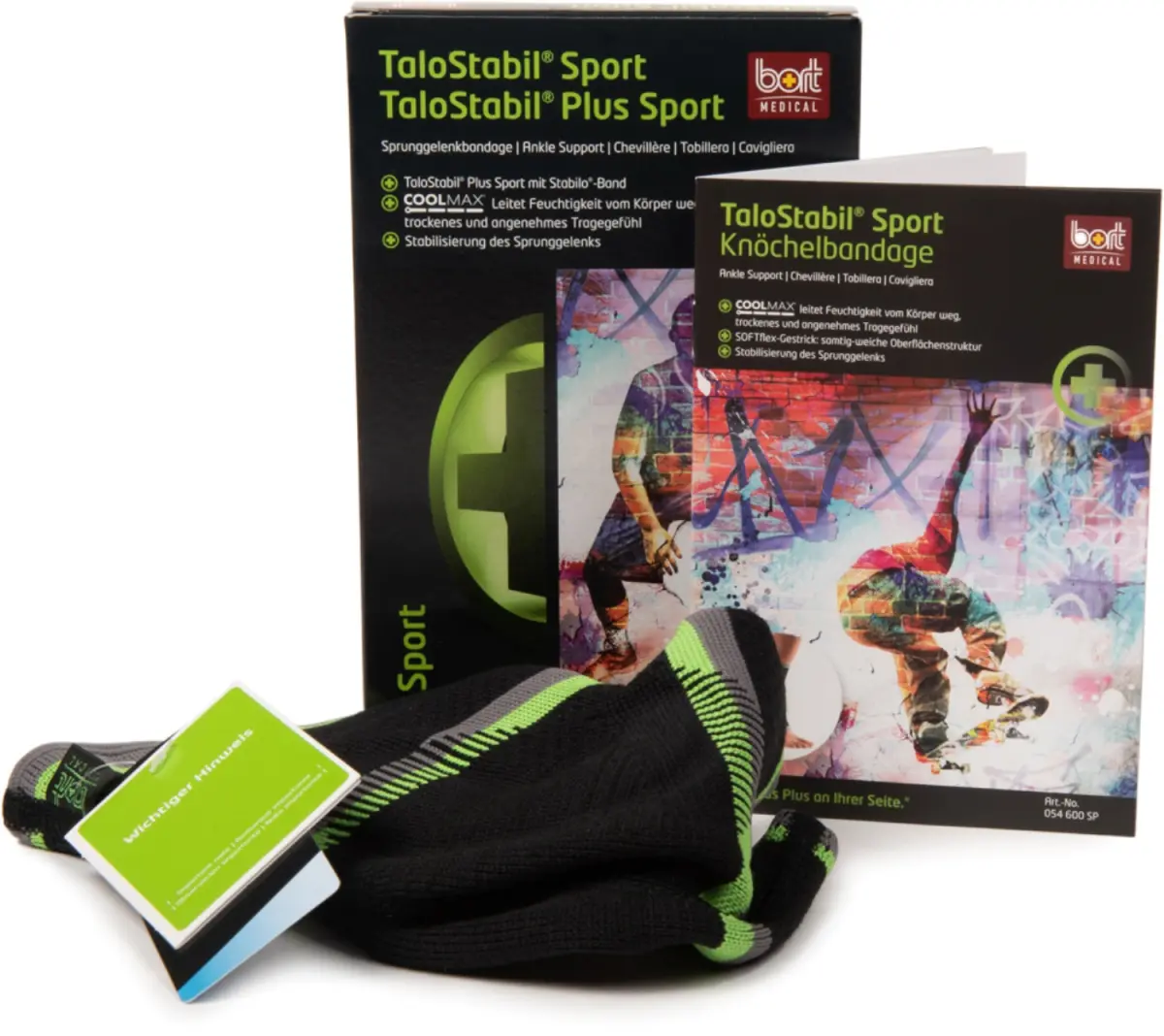 Суппорт для голеностопа Bort Medical TaloStabil® Sport, спортивный, черный/зеленый