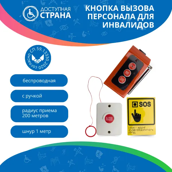 Система вызова помощи в санузел с кнопкой со шнурком