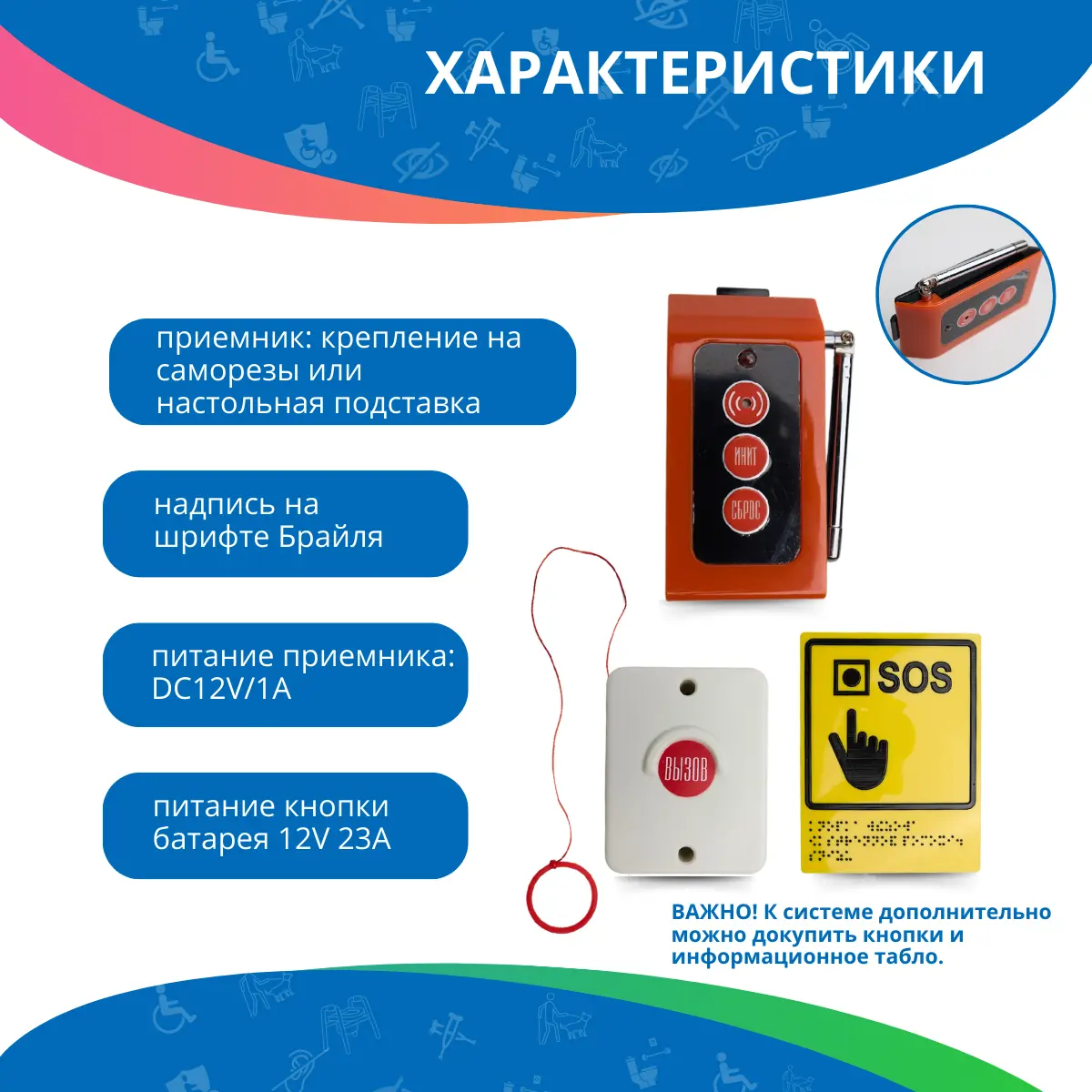 Система вызова помощи в санузел с кнопкой со шнурком