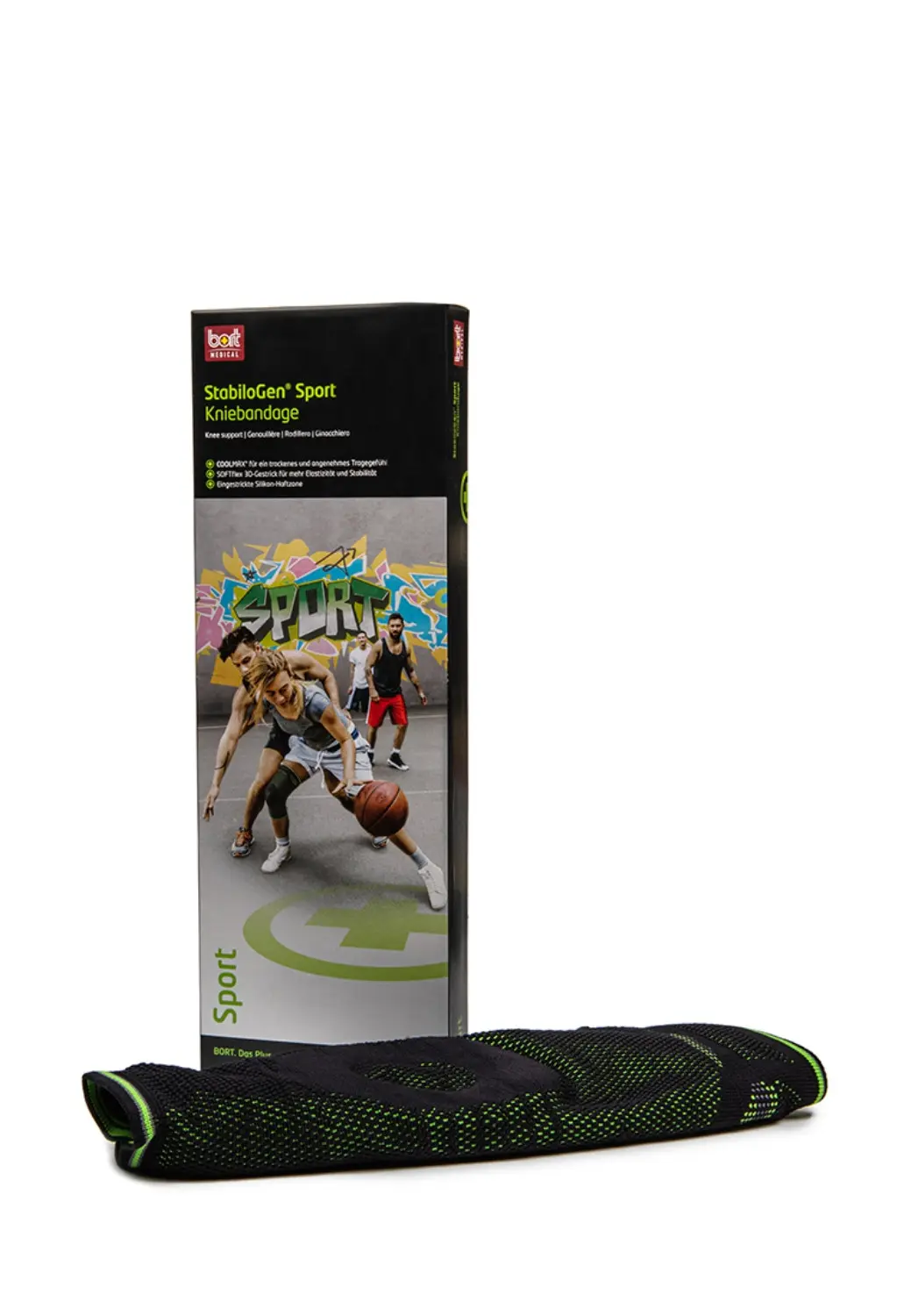 Суппорт колена Bort Medical StabiloGen® Sport, спортивный, компрессионный, черный/зеленый