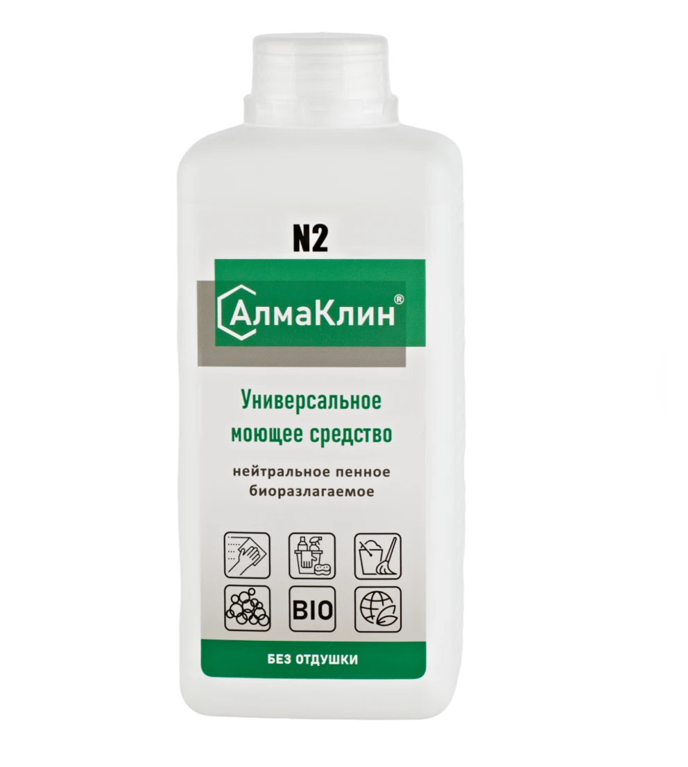 АлмаКлин N2, 1л. Нейтральное универсальное моющее средство (без отдушки) тв.флакон, крышка